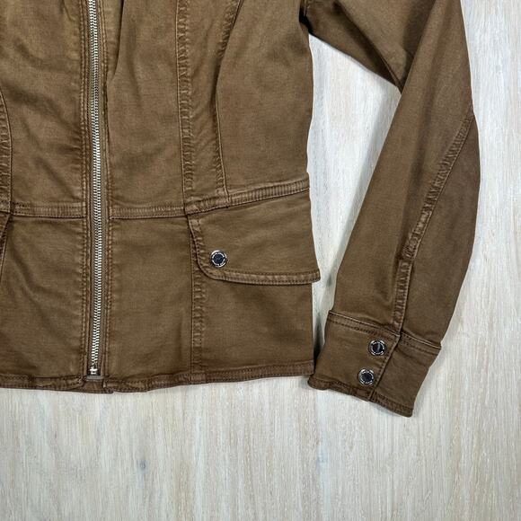 WHBM Brown Utility Zip Front Moto Style Pockets Utilitarian Chic Casual Jacket 2 - Picture 3 of 12